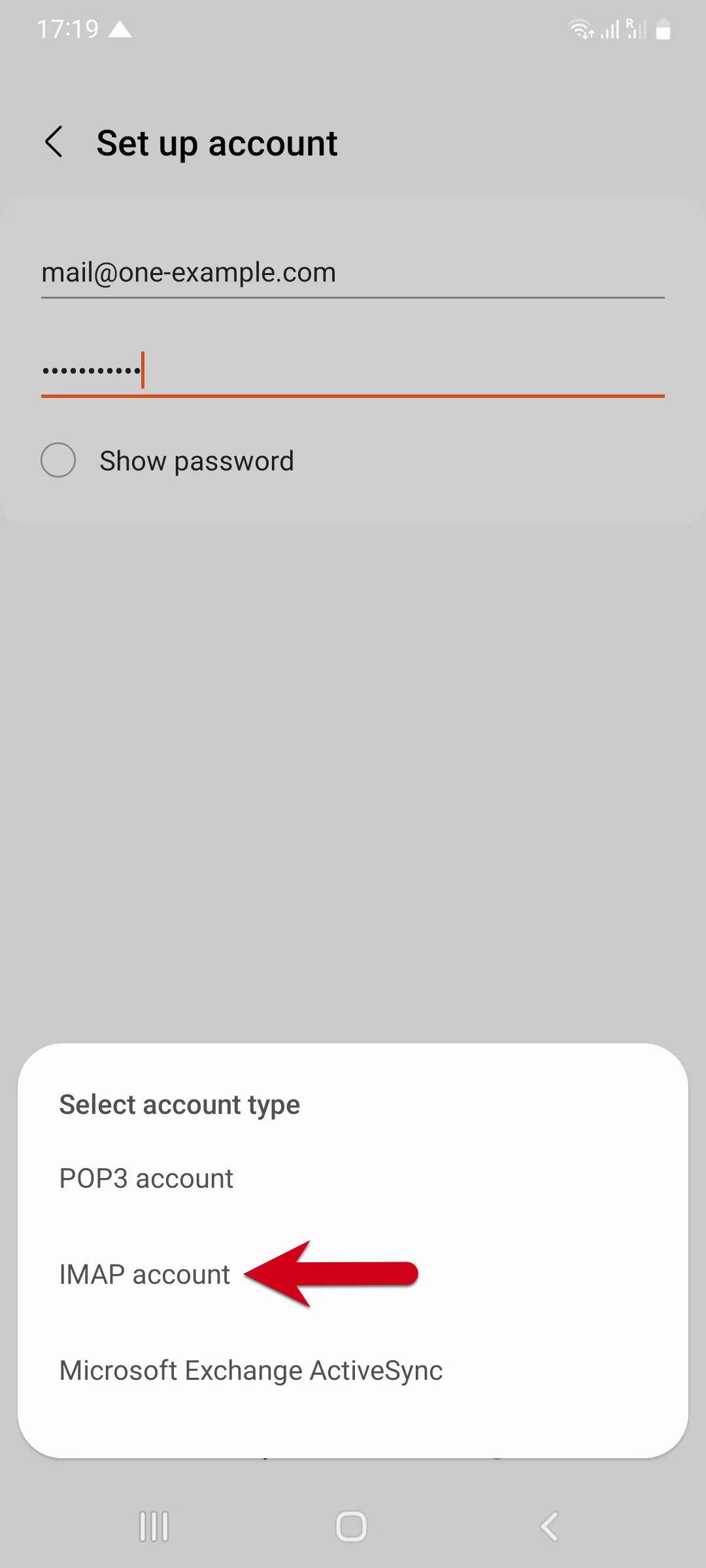 IMAP account selected